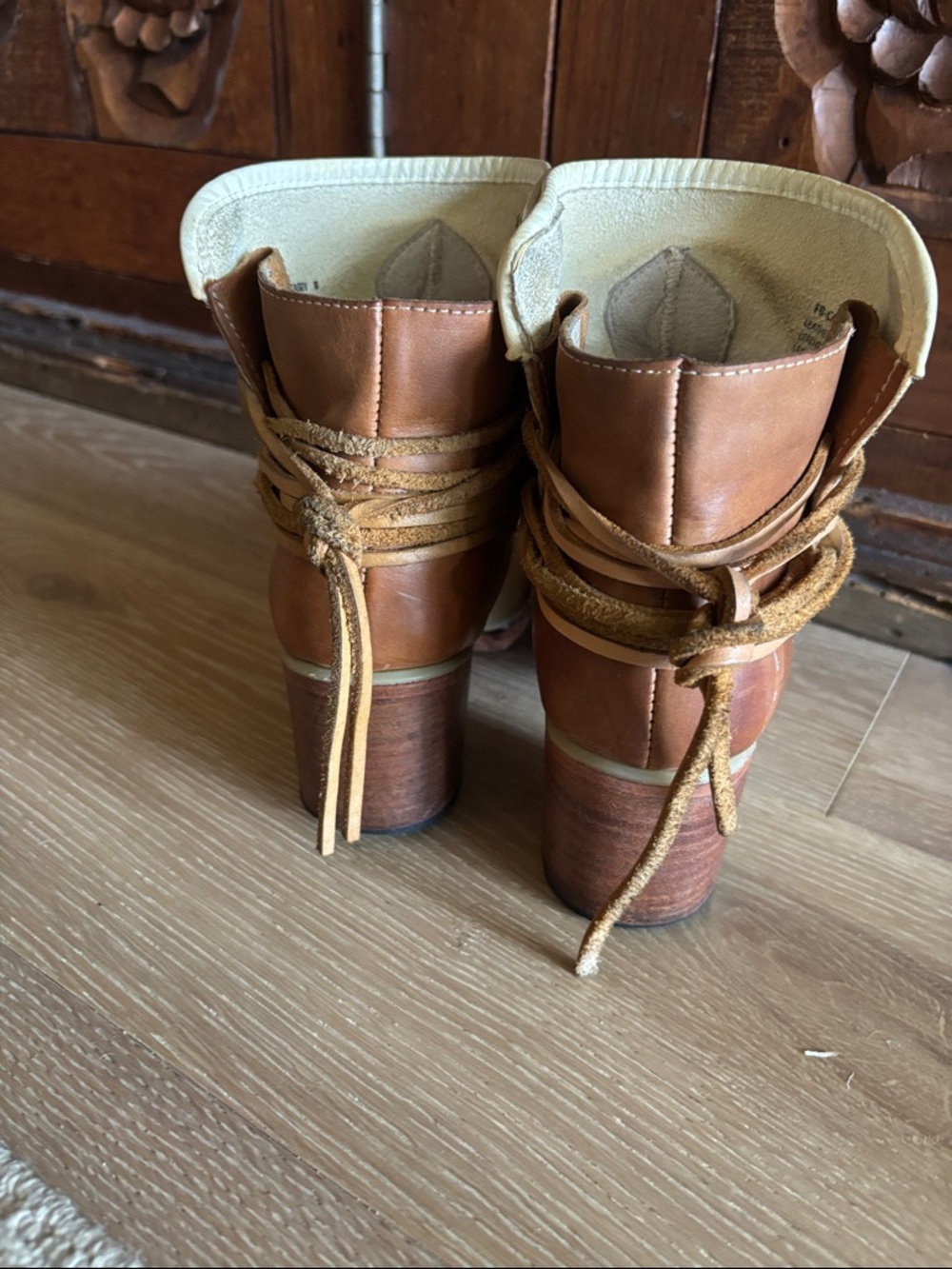 freebird Cream Leather Ankle Boots with Tan Wrap - Picture 3 of 8